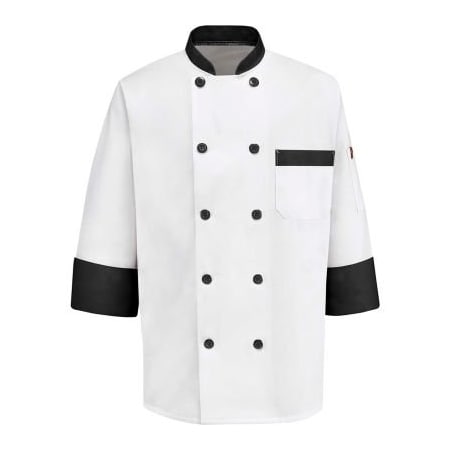 Vf Imagewear Chef Designs Garnish Chef Coat, White W/Black Trim, Polyester/Cotton, S KT74BTRGS